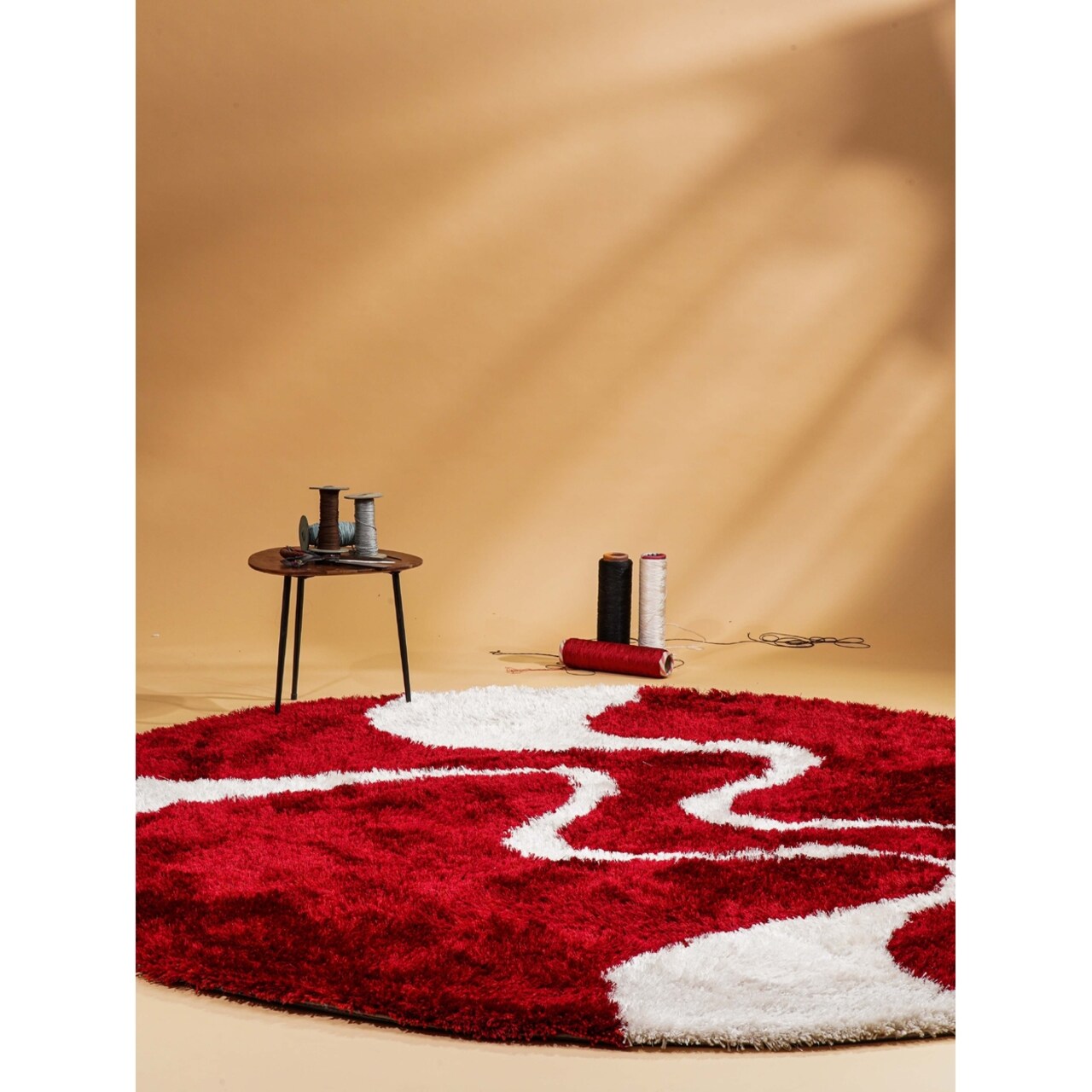 Rugsotic Hand Tufted Shag Area Rug Red White Contemporary Polyester K00003 5X7